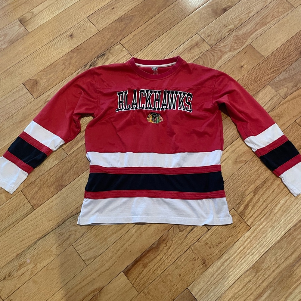Blackhawks Mens Red and White Long Sleeve Shirt